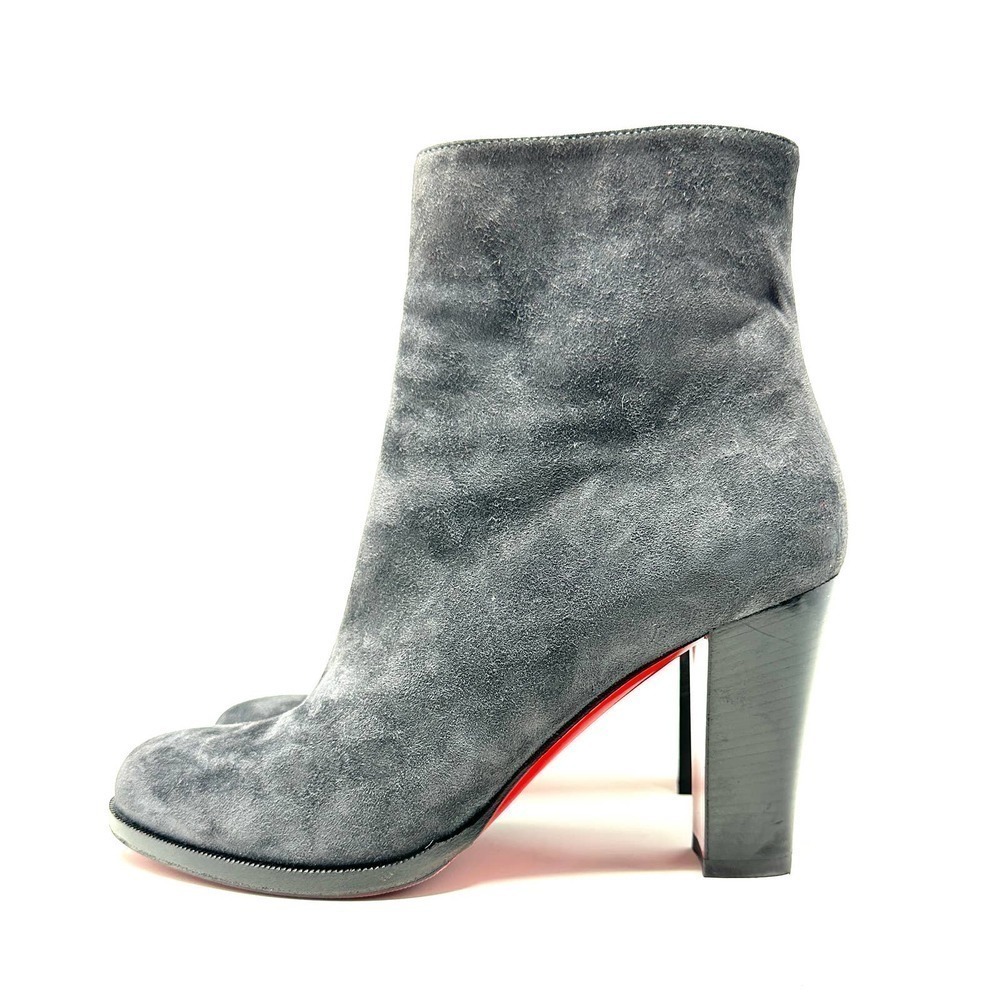 Christian Louboutin Heeled Ankle Boots Side Zip Pointed Toe Suede Grey EU 36.5